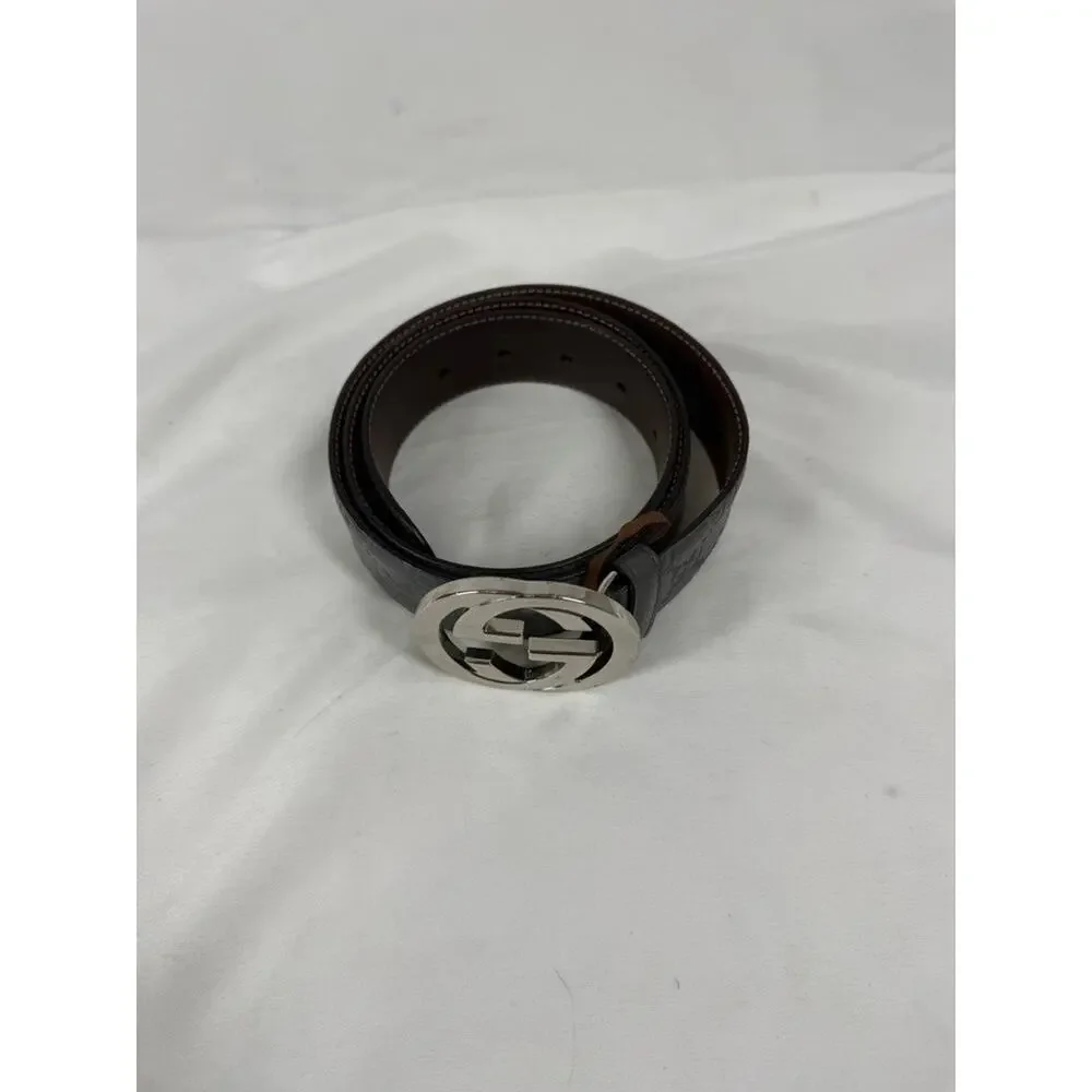 Gucci Interlocking G Grey Heat Debossed Leather Belt 411924 - 90/36 SPBK 365757